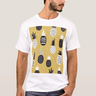Schwarze, weiße Ananas, gelber Hintergrund T-Shirt