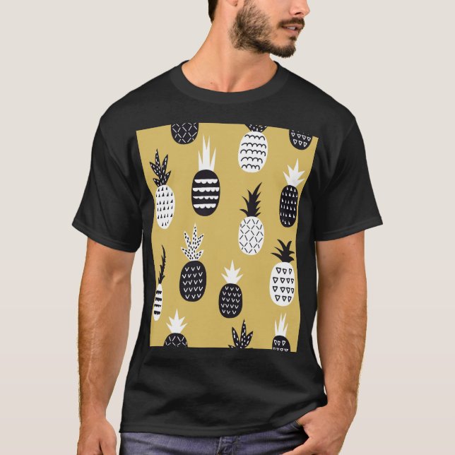 Schwarze, weiße Ananas, gelber Hintergrund T-Shirt (Vorderseite)