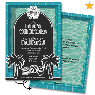 Schwarze Weiße Aufkleber Pool-Party-Geburtstagsein Einladung