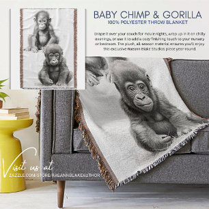 Schwarze & Weiße Baby Schimpanse & Gorilla Wurfdec Decke