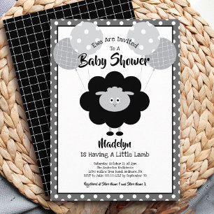 Schwarze Weiße Baby Shower Lamm Ballons Cute Moder Einladung