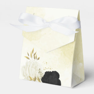 schwarze weiße Blumen goldene Blätter Hochzeit Geschenkschachtel