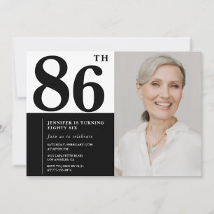 Schwarze Weiße Chic-Foto 86. Geburtstag Einladung