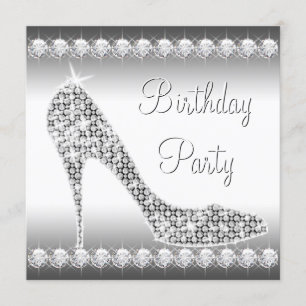 Schwarze weiße Diamant High Heel Schuh Geburtstags Einladung