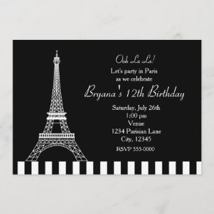 Schwarze Weiße Eiffelturm Paris Party Einladung