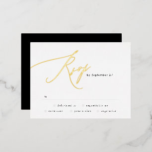 Schwarze weiße elegante Hochzeit Goldfolie RSVP Ka Folien Feiertagspostkarte