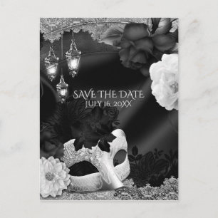 Schwarze & Weiße Elegante Maskerade Save the Date Ankündigungspostkarte