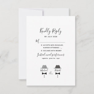 Schwarze Weiße Gay Hochzeit RSVP Karte