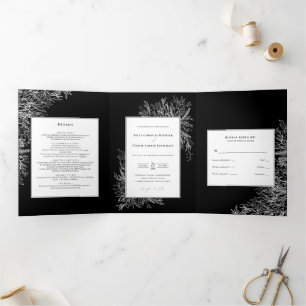 Schwarze Weiße Grünpflanzen-Hochzeit Tri-Fold-Einl Dreifach Gefaltete Einladung