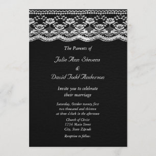 Schwarze & Weiße Leder & Spitze Hochzeit Einladung
