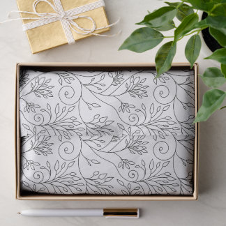 Schwarze Weiße Linienkunst Reben Florales Muster Seidenpapier