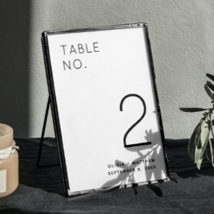 Schwarze & Weiße Minimalistische Hochzeit Einfac Tischnummer