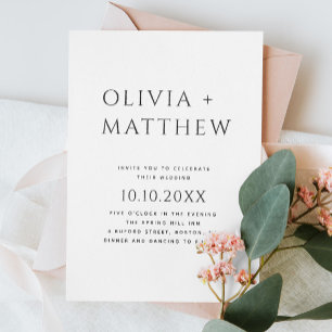 Schwarze & Weiße Minimalistische Hochzeit Foto & Einladung