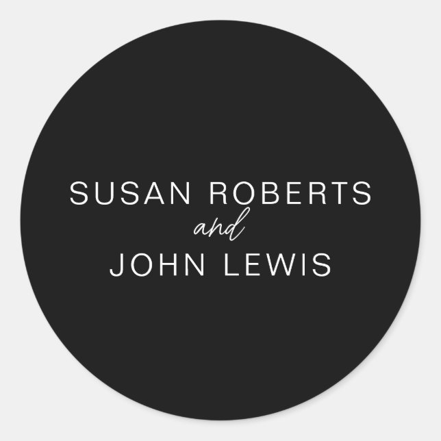 Schwarze & Weiße Moderne Hochzeit  Runder Aufkleber (Vorderseite)