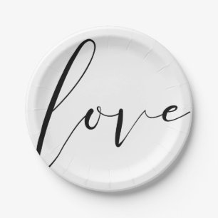 SCHWARZE WEISSE MODERNE TYPOGRAFIE HOCHZEITSPARTY PAPPTELLER