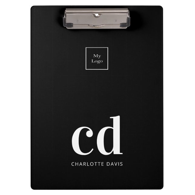 Schwarze weiße Monogramm-Anfangsbuchstaben Firmenl Klemmbrett (Vorderseite)