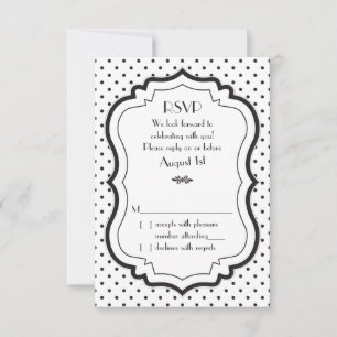 Schwarze Weiße Punkte RSVP-Karte 1950er Hochzeit RSVP Karte