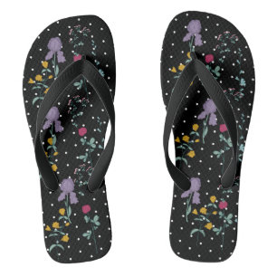 Schwarze Weiße Punktierte Wilde Blume Flip Flops