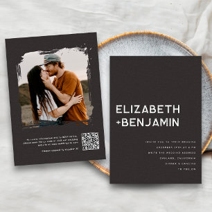 Schwarze Weiße QR-Code-Hochzeitseinladung mit Rück Einladung
