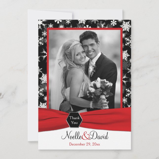Schwarze, weiße, rote Schneeflocken Danke Karte -  (Vorderseite)