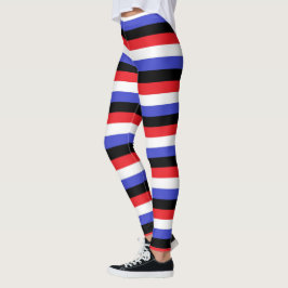 Schwarze, weiße, rote und blaue Streifen Leggings