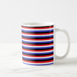 Schwarze, weiße, rote und blaue Streifen Tasse