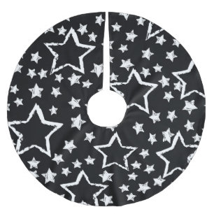 Schwarze, weiße Sterne: urbaner Grunge. Polyester Weihnachtsbaumdecke