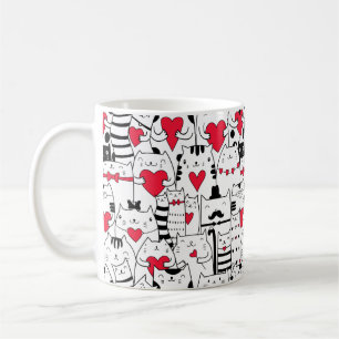Schwarze Weiße Süße Katze Rotes Herz Kaffeetasse