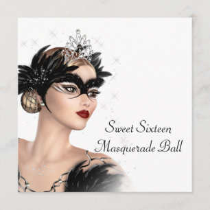 Schwarze weiße Tiara-Maske Sweet 16 Maskenball Einladung