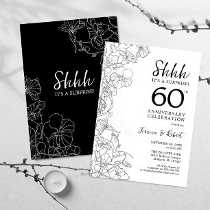 Schwarze weiße Überraschung zum 60. Hochzeitstag Einladung