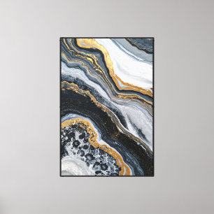 Schwarze, weiße und goldene Geode-Abstract-Wandkun Leinwanddruck