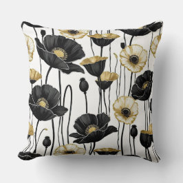 Schwarze, weiße und goldene Pflaumen Kissen