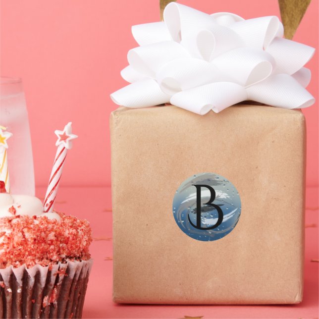 Schwarze, weiße und graue Pinselstriche B Monogram Runder Aufkleber (Party)