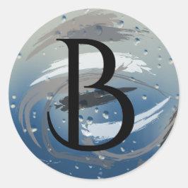 Schwarze, weiße und graue Pinselstriche B Monogram Runder Aufkleber