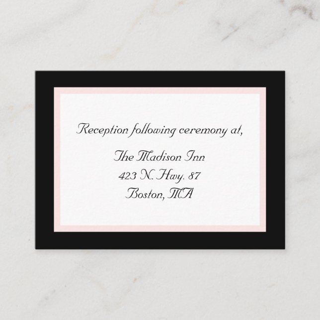 Schwarze, weiße und rosa Hochzeitskarten Begleitkarte (Vorderseite)