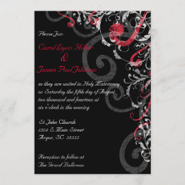 Schwarze, weiße und rote Hochzeits-Einladung Einladung