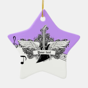 Schwarze weiße violette E-Gitarre mit Flügeln Keramik Ornament