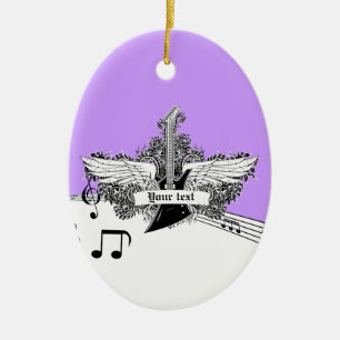 Schwarze weiße violette E-Gitarre mit Flügeln Keramikornament