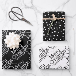 Schwarze, weiße Weihnachtstypografie und Weihnacht Geschenkpapier Set