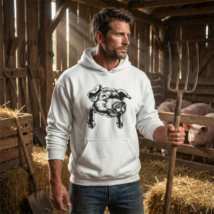 Schwarze weiße Zeichnung eines Schweinekopfes land Hoodie