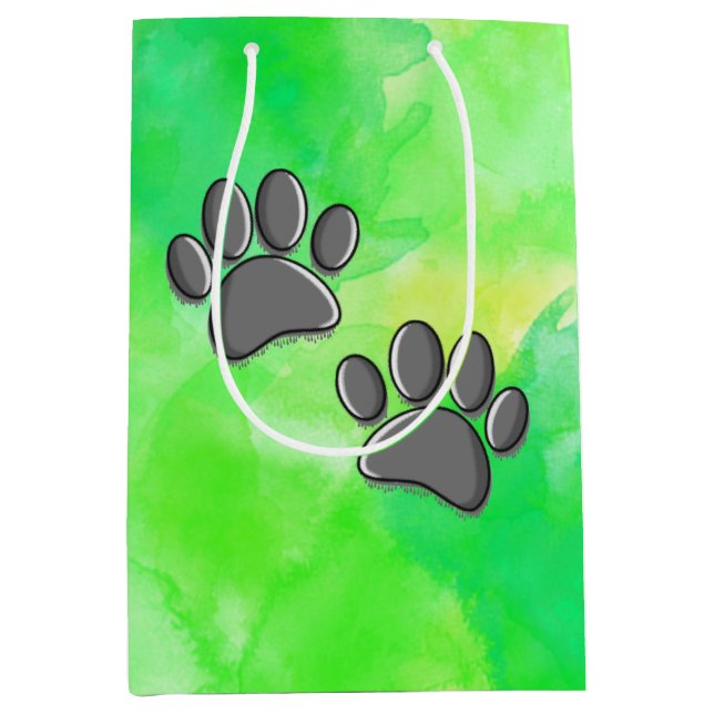 Schwarze Welpe Paw druckt Aquarell Mittlere Geschenktüte (Vorderseite)