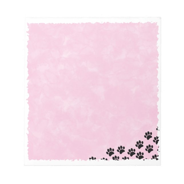 Schwarze Welpe Paw druckt rosa Wasserfarbe Notizblock (Vorderseite)