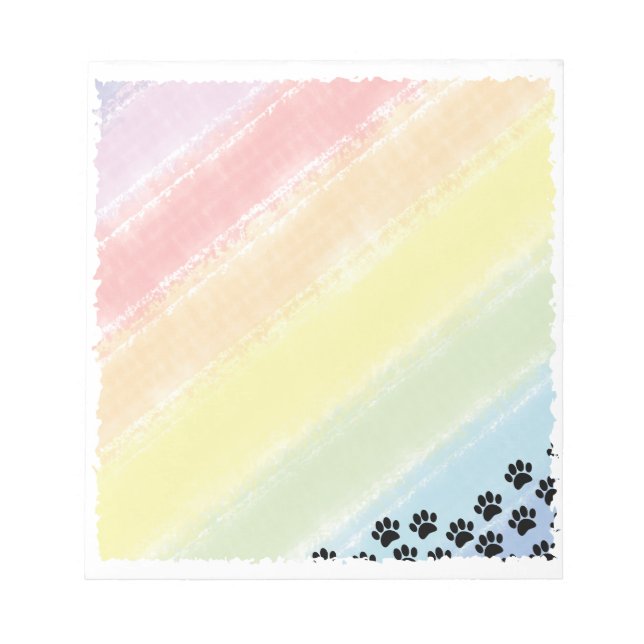 Schwarze Welpe Paw Prints Pastel Rainbow Wasserfar Notizblock (Vorderseite)