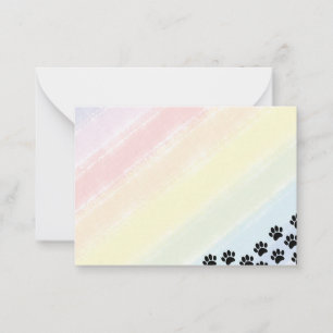 Schwarze Welpen-Pfotenabdrücke Pastell-Regenbogen- Mitteilungskarte