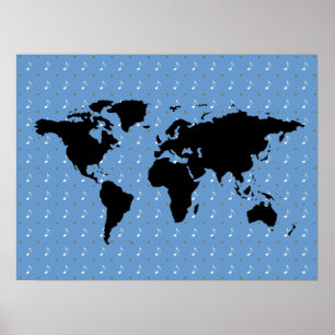 Schwarze Welt mit Musikmuster Poster