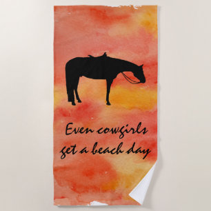 Schwarze Western-PferdeSilhouette auf Watercolor Strandtuch