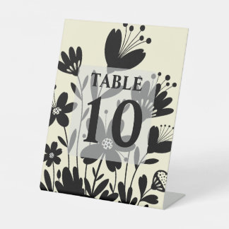 Schwarze Whimsical Blumen Tischnummer Sockelschild