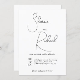 Schwarze whimsikkalligraphie Qr Code weiße Hochzei Einladung