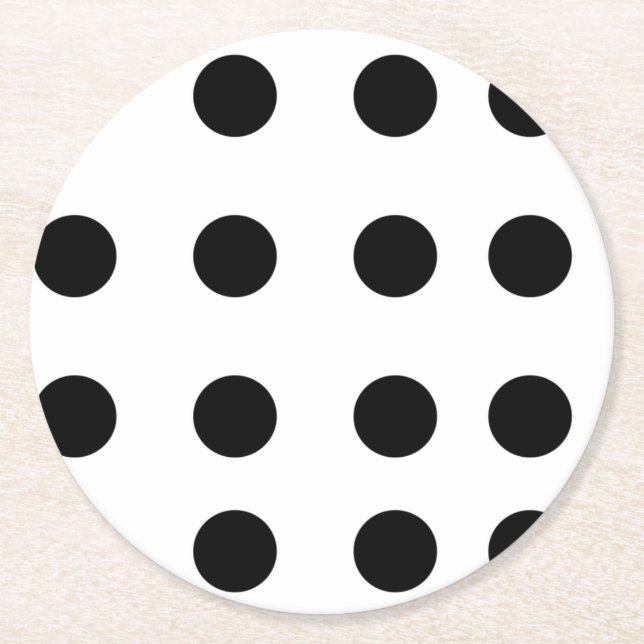 Schwarze Wiederholungspunkte Runder Pappuntersetzer (Vorderseite)