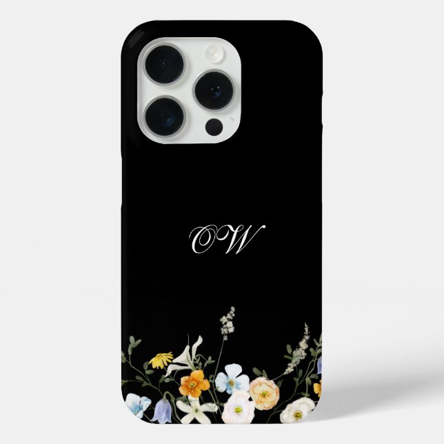 Schwarze Wildblume Bläserne Eleganinitials Monogra Case-Mate iPhone Hülle (Rückseite)